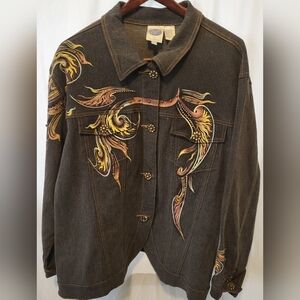 Diane Gilman Gray Mixture Denim Embellished Western Style Denim Jacket Suze 2x
